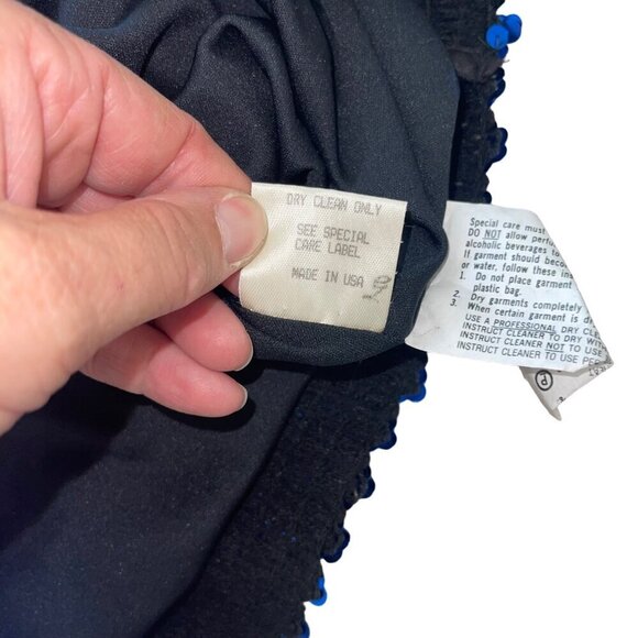 Three Flaggs Vintage Womens Top Size Medium Blue Sequin V Neck Long Sleeve - Picture 5 of 6